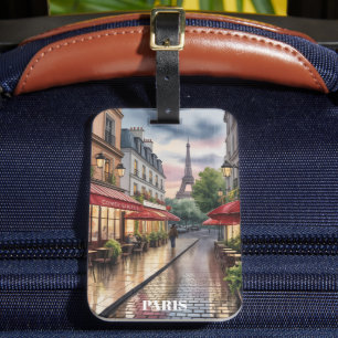 Romantic Paris Street Eiffel Tower Watercolor  Luggage Tag