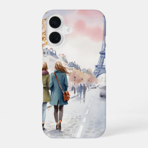 Romantic Paris Street Scene Print iPhone 16 Case