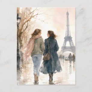 Romantic Paris Street Scene Print Postcard