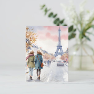 Romantic Paris Street Scene Print Postcard