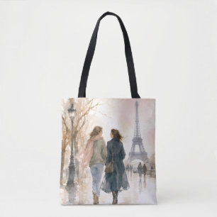Romantic Paris Street Scene Print Tote Bag