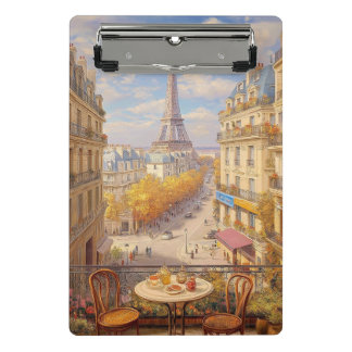 Romantic Parisian Balcony View Oil Painting Mini Clipboard