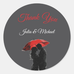  Romantic Parisian Red Umbrella  Love Silhouette Classic Round Sticker