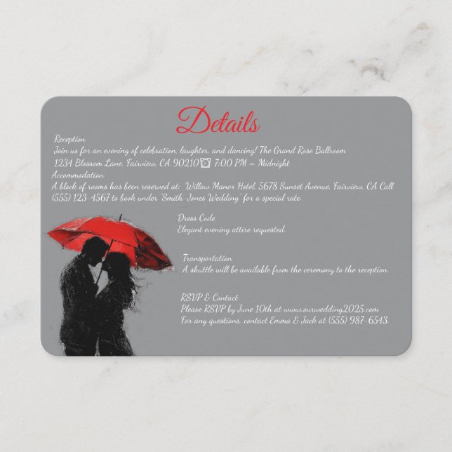  Romantic Parisian Red Umbrella  Love Silhouette Enclosure Card (Front)