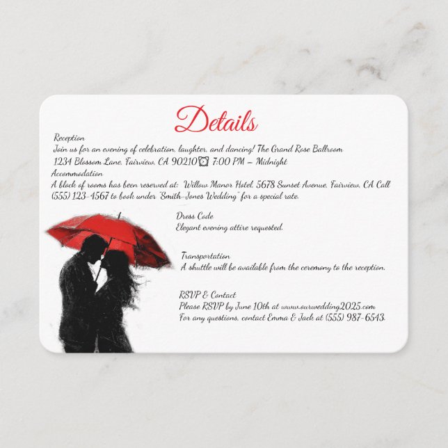  Romantic Parisian Red Umbrella  Love Silhouette Enclosure Card (Front)
