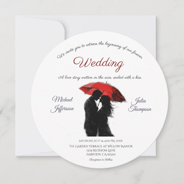  Romantic Parisian Red Umbrella  Love Silhouette Invitation (Front)