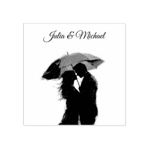  Romantic Parisian Red Umbrella  Love Silhouette Rubber Stamp