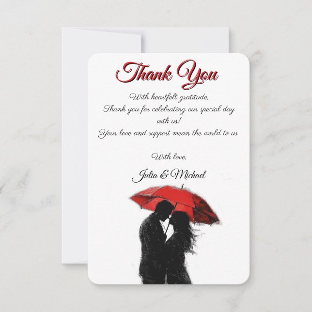  Romantic Parisian Red Umbrella  Love Silhouette Thank You Card (Front)