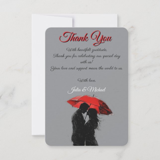 Romantic Parisian Red Umbrella  Love Silhouette Thank You Card (Front)
