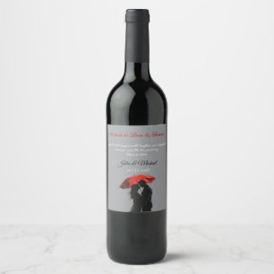 Romantic Parisian Red Umbrella Love Silhouette Wine Label