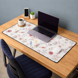 Romantic Pastel Australian Watercolor Wildflowers Desk Mat