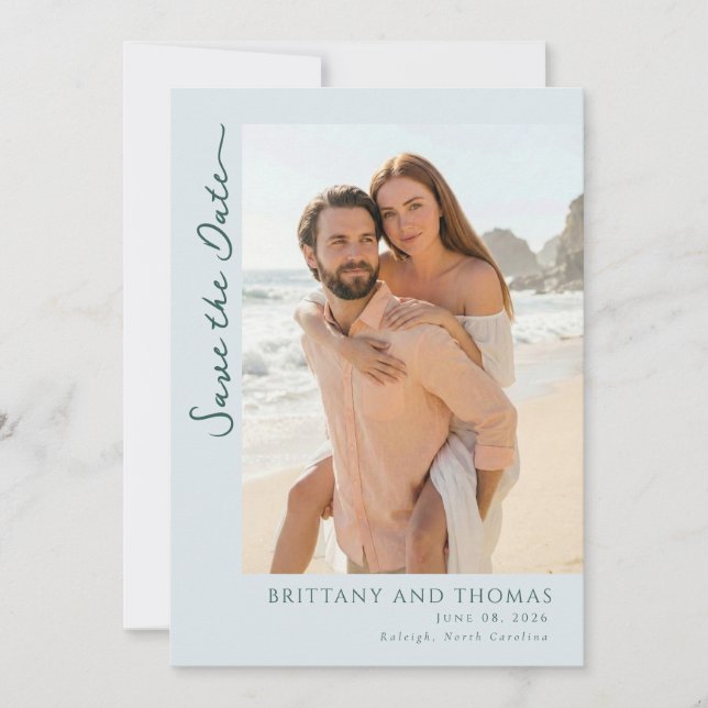 Romantic Pastel Beach Photo Save The Date (Front)