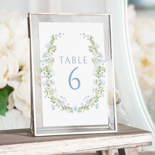 Romantic pastel blue flower wedding table numbers (Creator Uploaded)