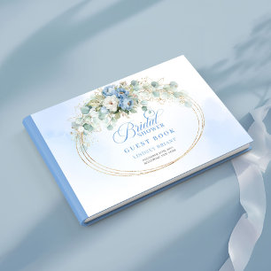 Romantic Pastel Blue Flowers Greenery Gold Bridal Guest Book