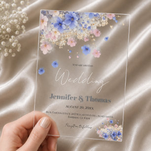 Romantic Pastel Cottagecore Wildflowers  Wedding Acrylic Invitations