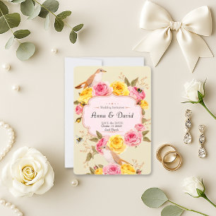 Romantic Pastel Floral Birds Wedding Save The Date