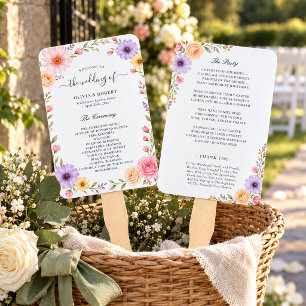Romantic Pastel Floral Botanical Wedding Program Hand Fan