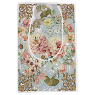 Romantic Pastel Florals Blues   Medium Gift Bag
