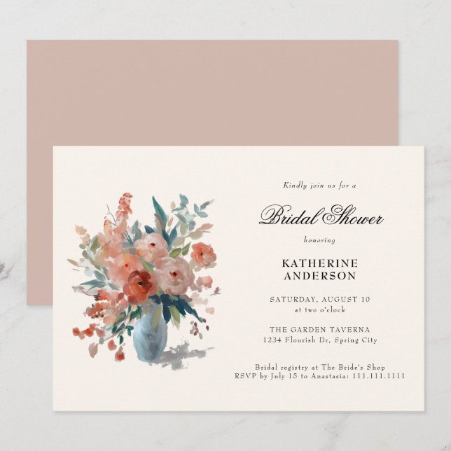 Romantic Pastel Flower Bouquet Bridal Shower  Invitation (Front/Back)