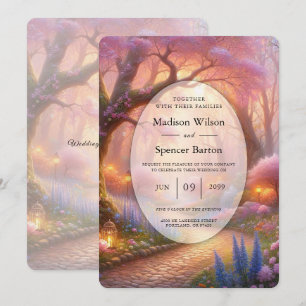 Romantic Pastel Garden Path Lantern Wedding Invitation