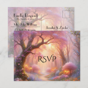 Romantic Pastel Garden Path Lantern Wedding RSVP Invitation Postcard