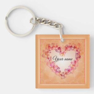 Romantic pastel hearts and abstract shapes design key ring