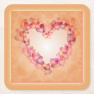 Romantic pastel hearts and abstract shapes design square paper coaster