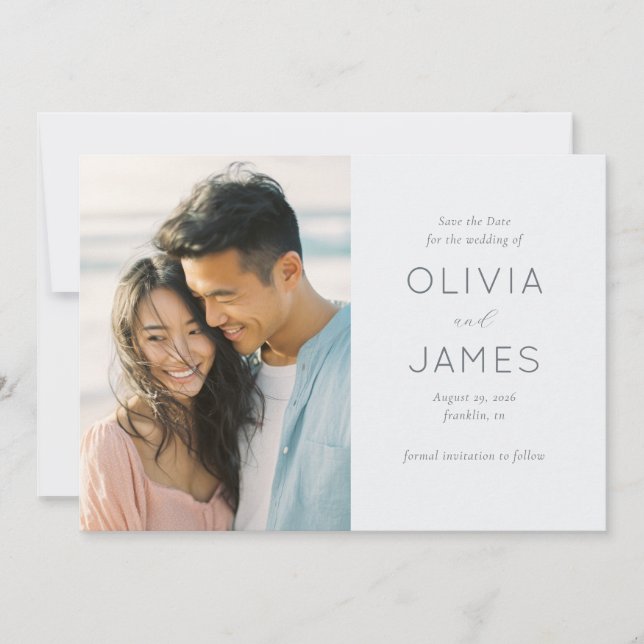 Romantic Pastel Minimalist Photo Save The Date (Front)
