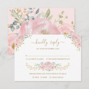 Romantic Pastel Pink Botanical Floral Wedding RSVP Card