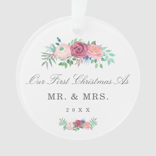 Romantic Pastel Pink Floral Garland Wedding Photo Ornament (Front)