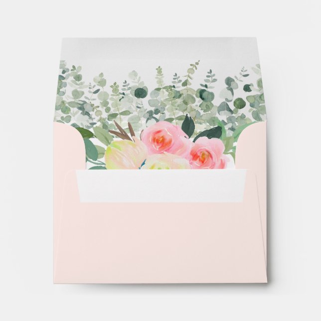 Romantic Pastel Pink Rose A2 Floral Wedding   Envelope (Back (Bottom))