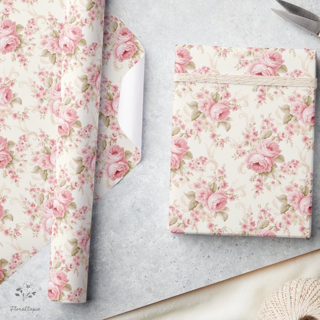 Romantic Pastel Pink Rose Floral Gift Wrapping Paper (Creator Uploaded)