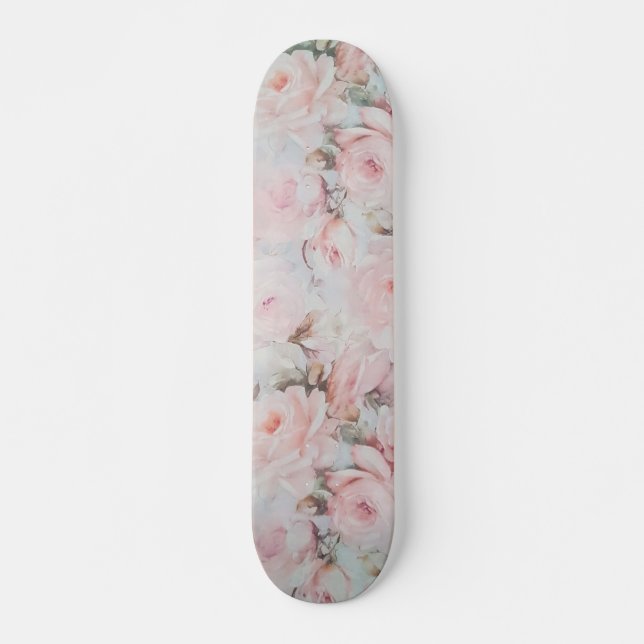 Romantic pastel pink teal elegant rose flowers skateboard (Front)