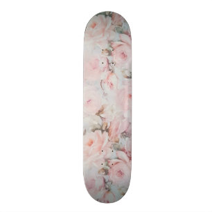 Romantic pastel pink teal elegant rose flowers skateboard