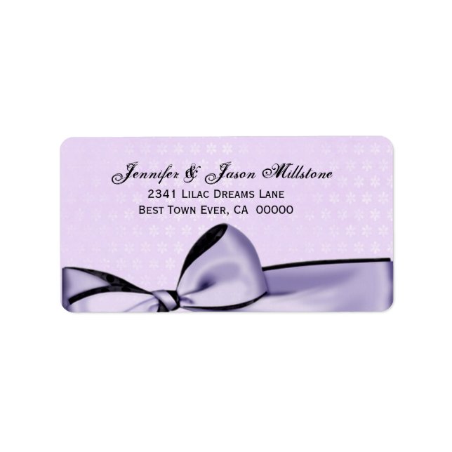 Romantic Pastel Purple Bow & Damask Wedding Label (Front)