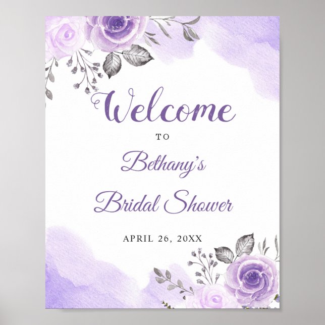 Romantic Pastel Purple Floral Bridal Shower Sign (Front)