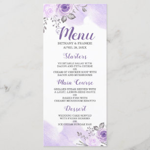 Romantic Pastel Purple Floral Chic Wedding Menu