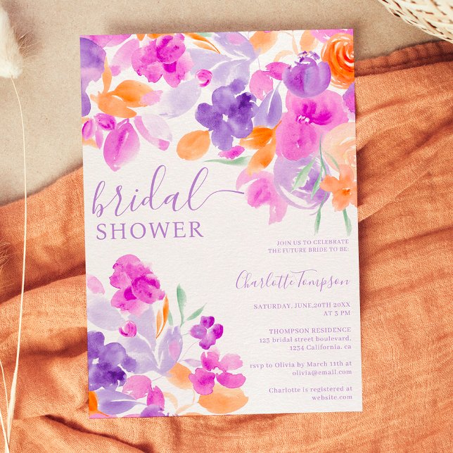 Romantic pastel purple orange floral bridal shower invitation (Creator Uploaded)