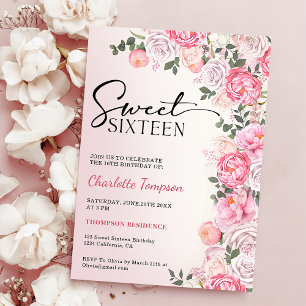 Romantic Pastel Roses Floral Sweet 16 Birthday  Invitation