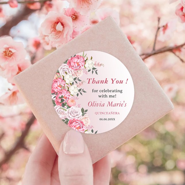 Romantic Pastel Roses Sweet 16 Birthday  Classic Round Sticker (Creator Uploaded)