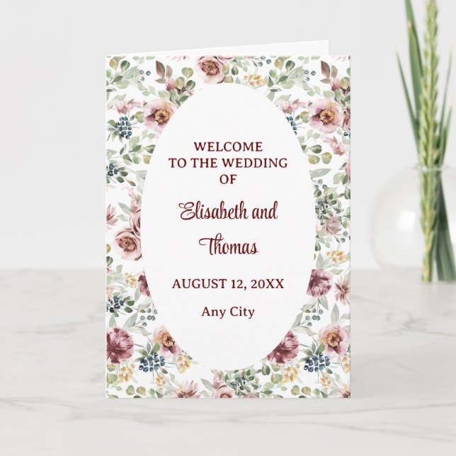 Romantic pastel roses vintage wedding programme  (Front)