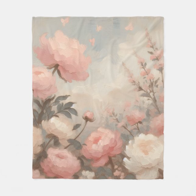 Romantic Pastel Valentine Bouquet Fleece Blanket (Front)