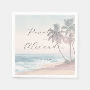Romantic Pastel Watercolor Beach Scene Napkin