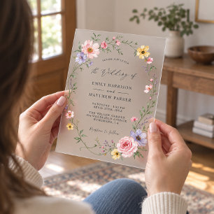 Romantic Pastel Watercolor Floral Wreath Wedding Acrylic Invitations
