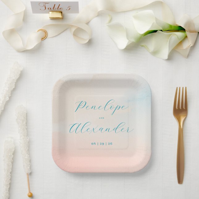 Romantic Pastel Watercolor Paper Plate (Wedding)