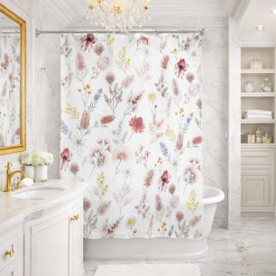 Romantic Pastel Watercolor Wildflowers Shower Curtain