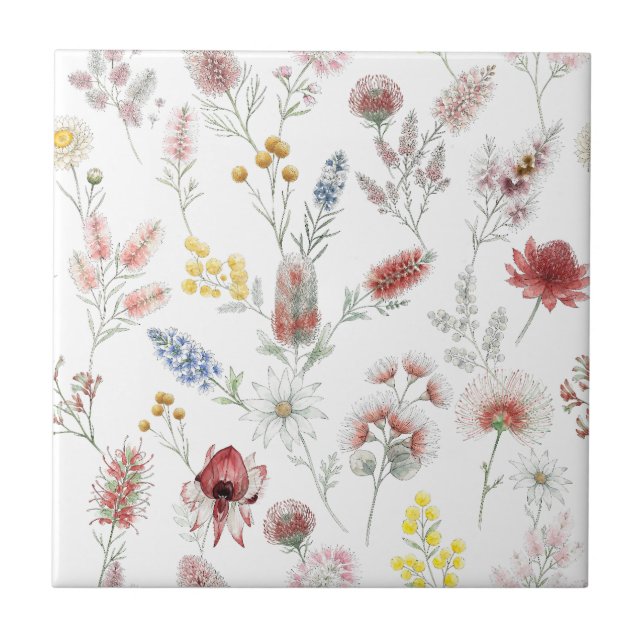 Romantic Pastel Watercolor Wildflowers Tile (Front)