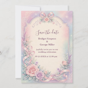 Romantic Pastel Wedding Roses Lace Invitation
