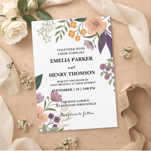 Romantic Pastel Wild Flowers Boho Elegant Wedding  Invitation (Creator Uploaded)