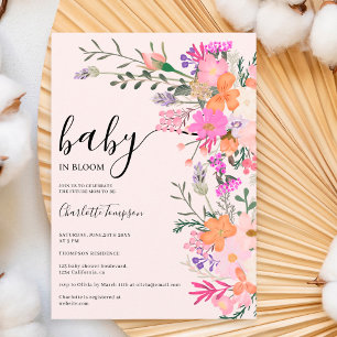 Romantic pastel wild flowers spring baby shower invitation